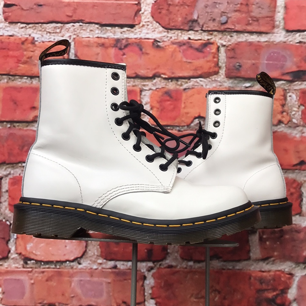 White Leather Classic Dr. Martens Combat Boots